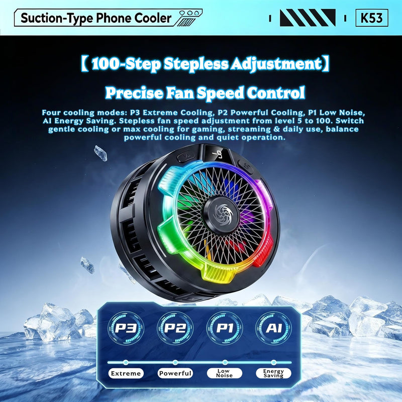 Magnetic Phone Cooler for Gaming, RGB Semiconductor Cooling Fan for iPhone and Android Phones, Portable Mobile Phone Radiator with 3 Cooling Modes, Quiet Cooling Fan for Gaming (Black) Black