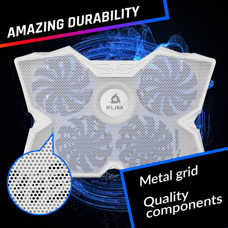 KLIM Wind Laptop Cooling Pad - More Than 500 000 Units Sold - New - The Most Powerful Rapid Action Cooling Fan - Laptop Stand with 4 Cooling Fans at 1200 RPM - USB Fan - PS5 PS4 - Full White