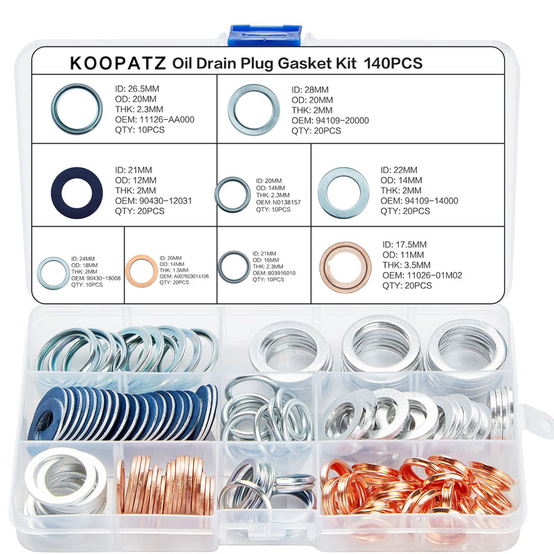 140PCS Oil Drain Plug Gasket Assortment Oil Crush Washers Seals Kit for Toyota Honda Subaru VW Audi Mercedes Benz (MIX-140) 140 Pcs Assortment