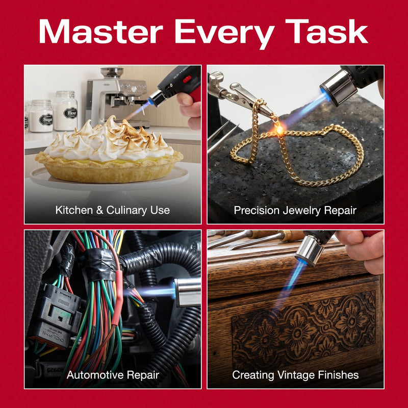 Master Appliance MT-51 Professional Butane Torch Lighter, Hand Held Torch Lighter, Adjustable Flame Mini Blow Torch, Refillable with Butane Fuel for Soldering, Electrical Connectors, Kitchen, Cooking Plastic Tank