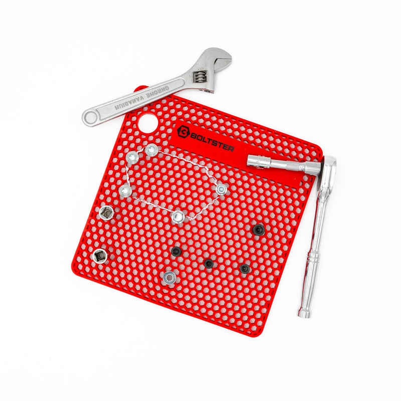 Boltster Original Fastener Organizer Tray – Professional Silicone Bolt & Screw Organizer for Mechanics, Automotive, Industrial, & DIY – Heat & Chemical Resistant Tool Tray for Bolt Organization Red