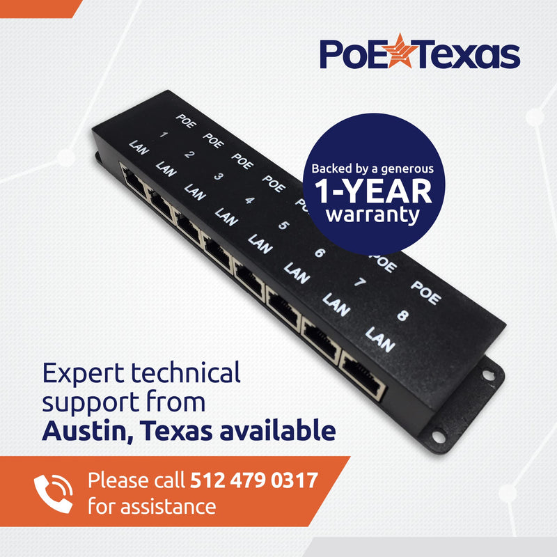 PoE Texas 8 Port PoE Injector - 8 Port PoE Adapter - Add Power Over Ethernet for Passive Devices - 10/100 Data Rate for PTZ, IP Camera Video Security System, VoIP Phone, WiFi Access Point (POE-8-ENC) WS-POE-8-ENC