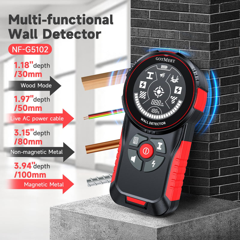Stud Finder Wall Scanner - Rechargeable Stud Finder Tool with Smart Sensor, HD LCD Display & Audio Alarm, Electronic Stud Detector for Metal Wood AC Live Wire Studs Joist Water Pipe