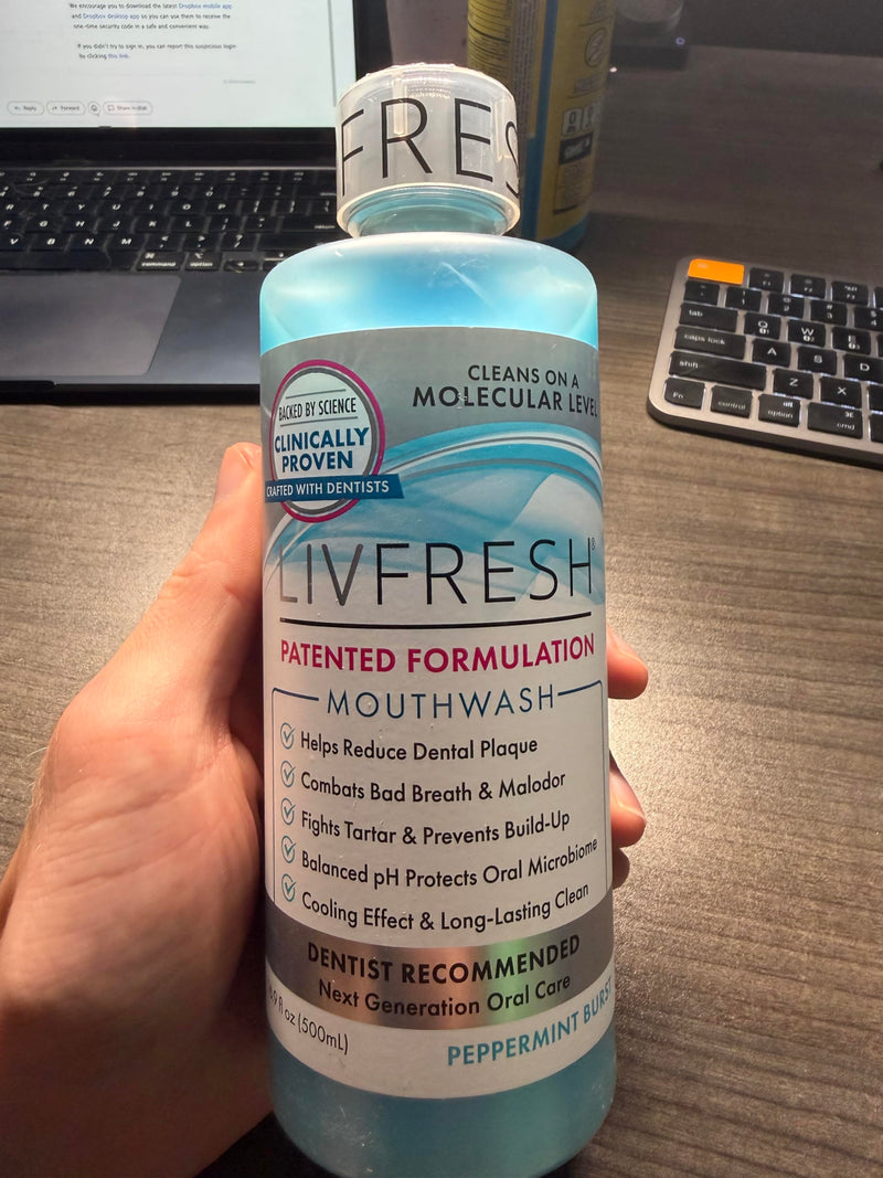 LIVFRESH Mouthwash, Clinically Proven, 163% Better Tartar Control, 114% Better Gum Health, 72% Better Plaque Reduction, 38% Better at Eliminating Bad Breath, Peppermint Burst, 16.9 fl oz