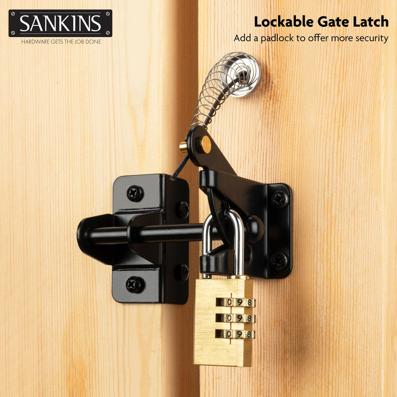 Self-Locking Gate Latch with Spring Cable Pull for Wooden Fence Gate Heavy Duty, Post Mount Automatic Gravity Lever Gate Fence Door Latches for Wooden Fence Secure Pool Garden Shed, 2PCS 2 Upgrade