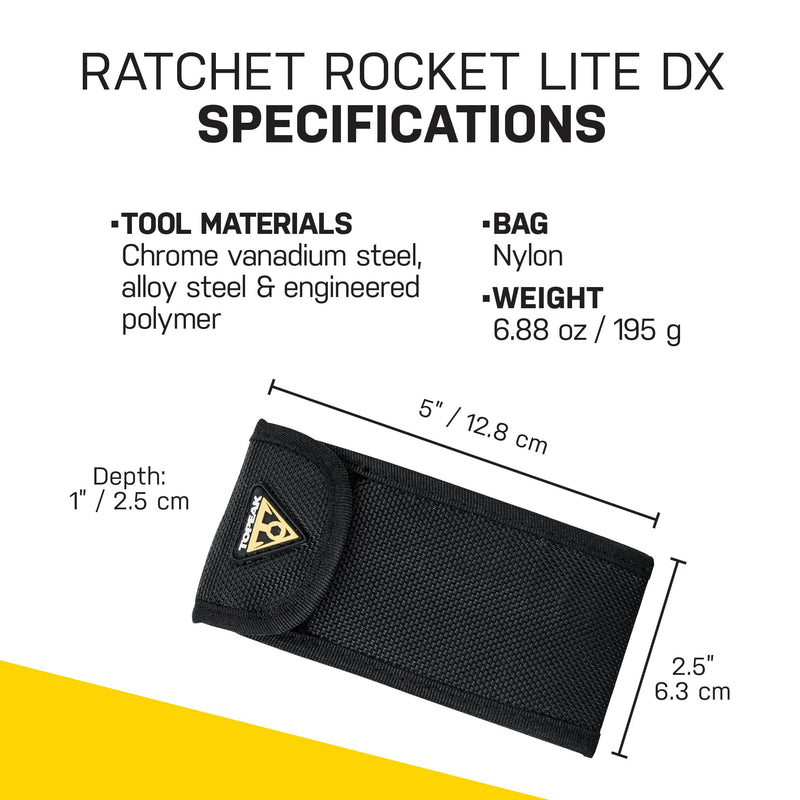 Topeak Ratchet Rocket Lite DX Bike Repair and Maintenance Tool, 16 Functions, Includes Nylon Bag, Black