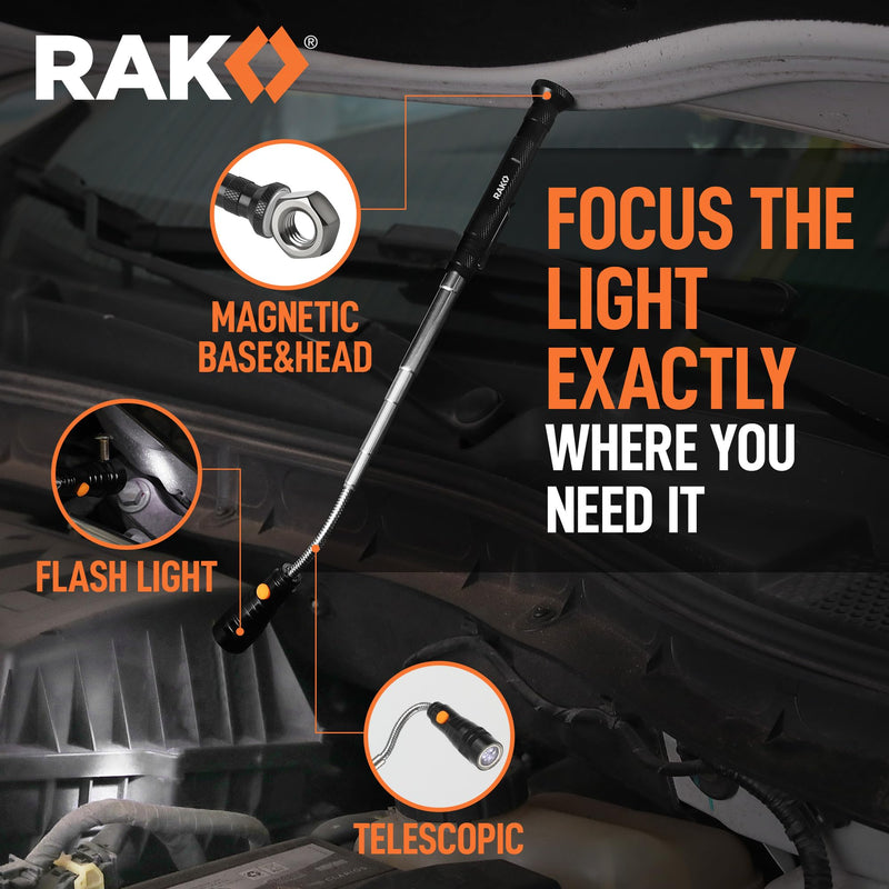 RAK Magnetic Pickup Tool Set Gifts for Men - 5Pcs with 360 Swivel Inspection Mirrors, Telescoping Magnet Pickup Tool, Flexible LED Flashlight, Mechanic Tools & Cool Gadgets for Men, Dad, Husband 5 Pcs Magnetic Pickup Tool Set