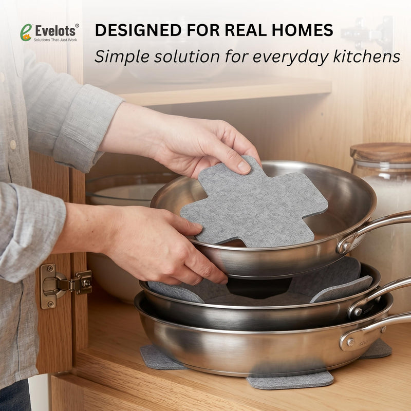 Evelots Pan & Pot Protectors – 12-Pack Extra Thick Felt Cookware Dividers for Pots, Pans & Dishes – Prevent Scratches, Chips & Cracks When Stacking – Heavy Duty Non-Slip Felt Pads Set of 12 Gray