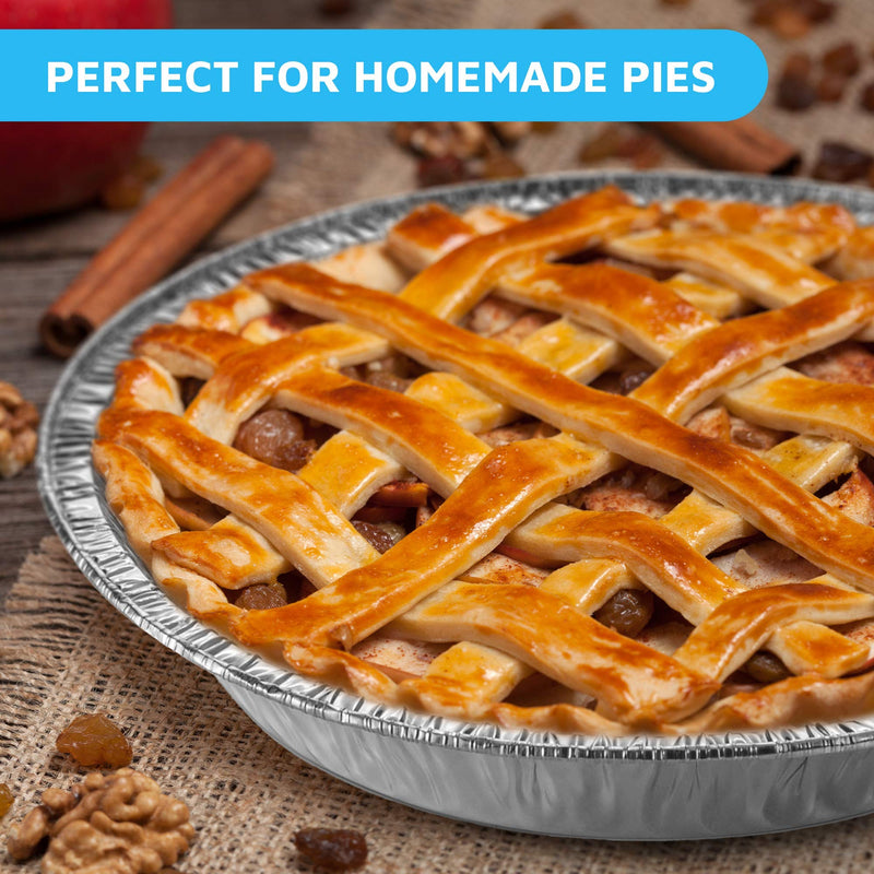 MontoPack 9” Aluminum Foil Pie Pans | Round Disposable Containers with Angled Walls for Tart Baking, Storing, Serving & Reheating | Freezer and Oven Safe, Recyclable | 50-Pack of Cake Tins 9 Inch Pie/Tart Pans (50 Pack)