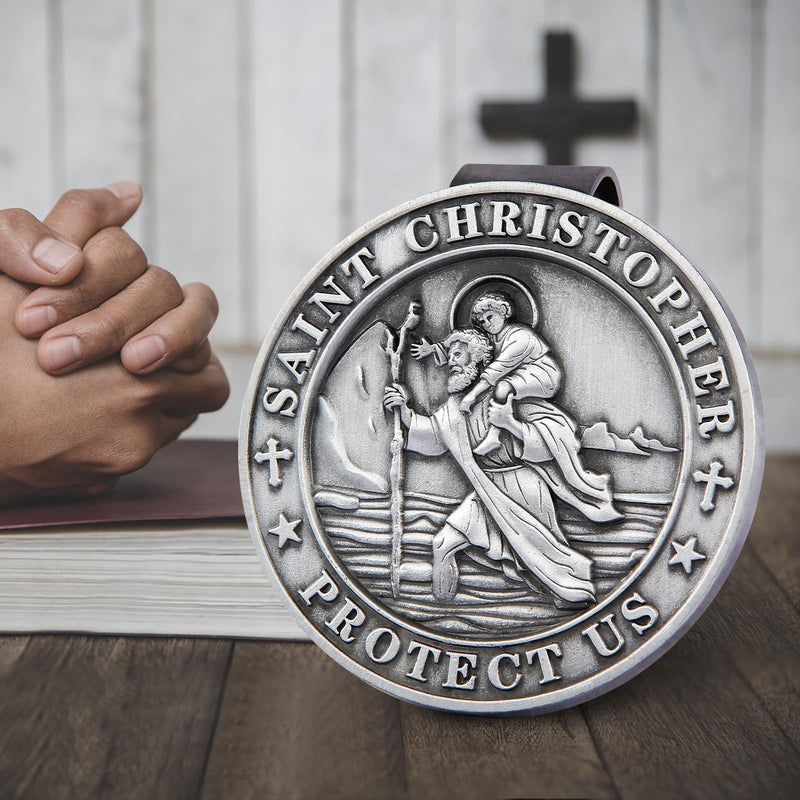St Christopher Medal for Car, Saint Christopher Medal, Guardian Angel Visor Clip, Catholic Gifts, Visor Clips for Cars, Gifts for Friends, Loved Ones and New Drivers(1PCS) 1PCS
