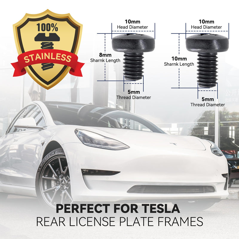 109684400B Rear License Plate Frames for Tesla Model Y and Model 3, Rear Plate Holder with Metal Stainless Steel Screws Cap and Screws, Rust Proof Rattle Proof Rear Plate Mounting Kit