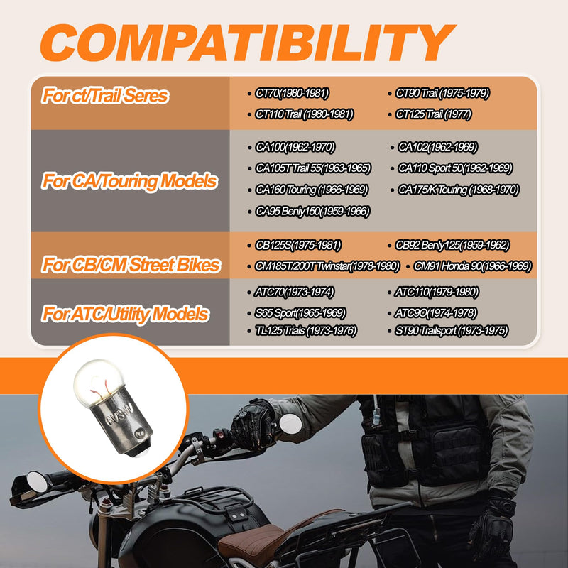10 Pcs 6V 3W 6 Volt 3 Watt Motorcycle Speedo Speedometer Light Bulb | for Honda CT70 90 110 125 CA95 MR175 250 MT 70 75 90 110 125 175 250 | Bulb model：BA9s Miniature Bayonet