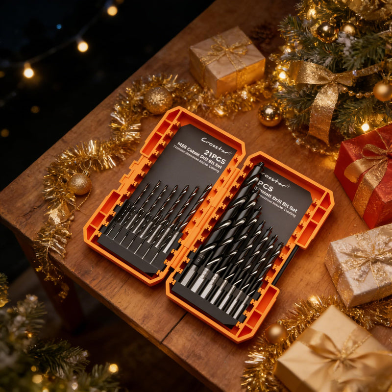 Crosstar M35 Cobalt Drill Bit Set - 21pcs 1/16"-1/2" TiAlN Coated Self-Centering Metal Drill Bits for Thin Hardened Steel, Stainless Steel, Titanium| Bullet Point Tip, High-Speed Jobber Bits 21pcs(1/16in-1/2in)