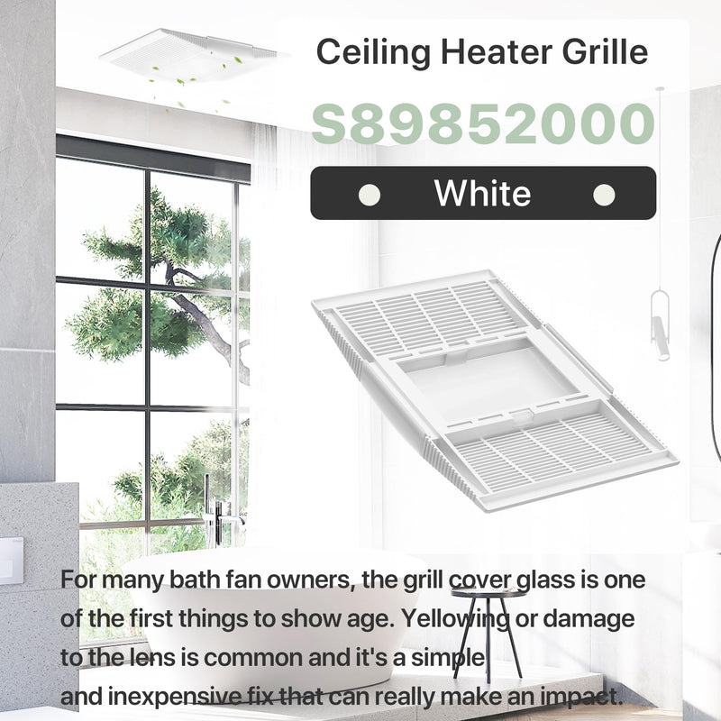 89852000 / S89852000 Replacement Ceiling Heater Grille & Vent Cover – White Bathroom Exhaust Fan Grille and Lens, Compatible with Broan-NuTone Models 605P, 660, 660P, 660RP, 665, 665N, 665P, 665RF