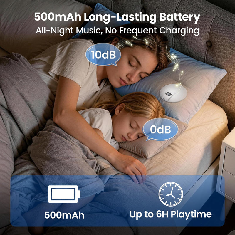Bone Conduction Under Pillow Sleep Bluetooth Speaker for Side Sleepers, Bluetooth 6.0 Wireless Speaker with Digital Display Portable Player for Sleep Music White Noise Audiobooks (White)