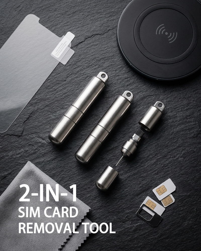 2-in-1 SIM Card Removal Tool & Phone Cleaning Brush Keychain, 2Pcs | Portable Aluminum Alloy, SIM Ejector Tool with Anti-Lost Keyring, Mini Cleaning Brush