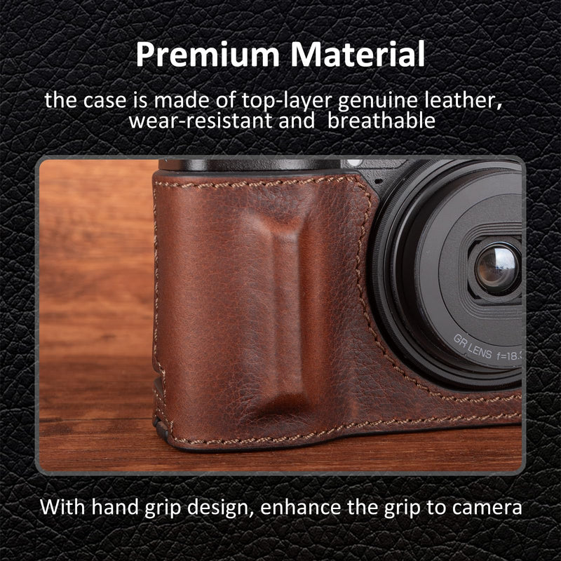 MUZIRI KINOKOO Genuine Leather Case for Ricoh GR IV/GR III/GR III X | Protective Case for GR IV/GR III/GR IIIX Camera,with Opening Bottom and Hand Grip Design,with Screw for Tripod Mounted -Brown Brown