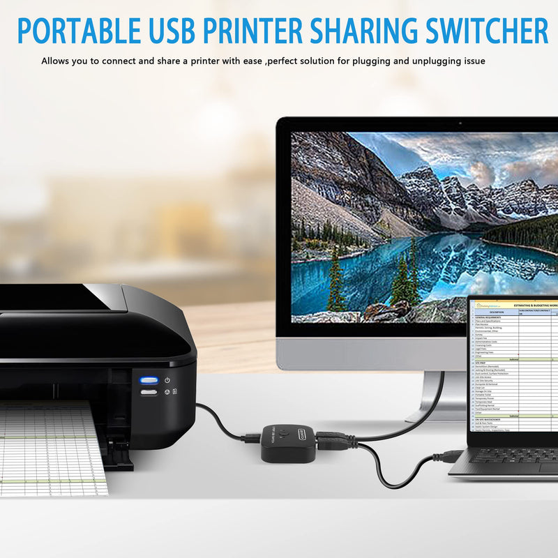 RIIEYOCA USB Printer Sharing KVM Switch, Automatic Switching Without Drivers. Share Keyboard Mouse Scanner with Desktop Controller and 2 USB Printer Cables (1.5 M)