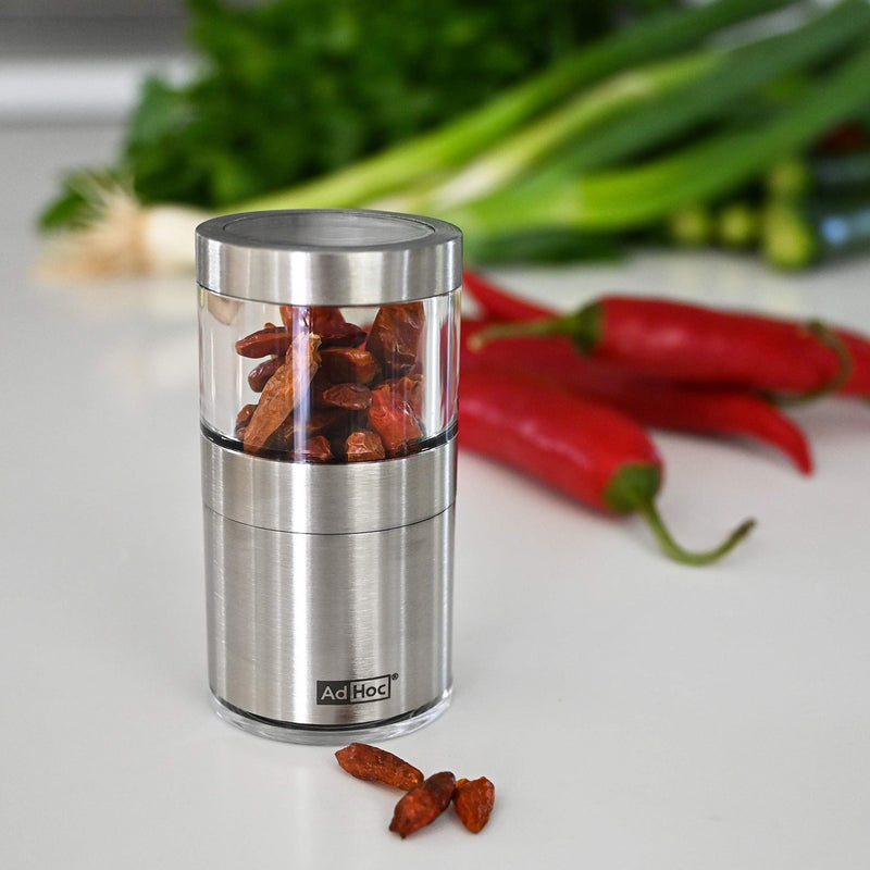 AdHoc Voyage Spice Mill - Stainless Steel Spice & Herbs Gadget - Easy Clean Herb & Spice Mill - Unique & Refillable Mill for Seasoning - Aroma-Tight Gadget for Spices
