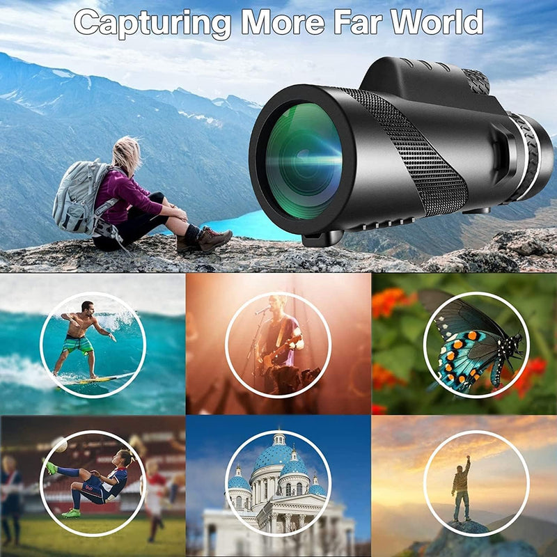 Monocular Telescope with Smartphone Adapter, HD BAK-4 Prism, Handheld Monoculars for Adults Bird Watching Hunting Hiking, Black