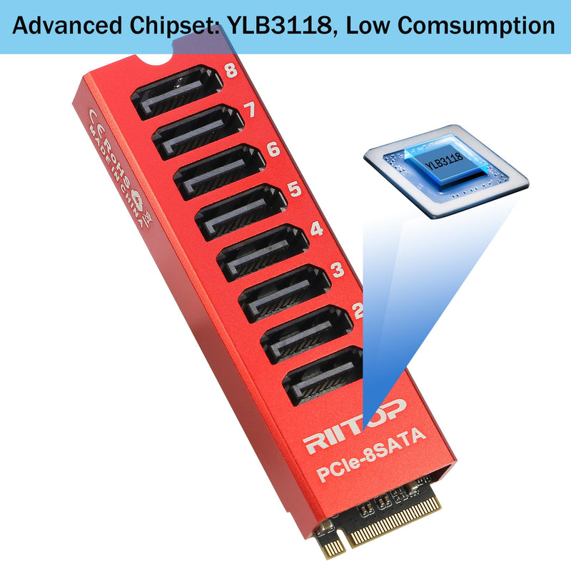 M.2 to SATA Adapter [8 Port], M2 NVMe to SATA 3.0 Card with Aluminum Housing for SSD/NAS up to 6Gbps