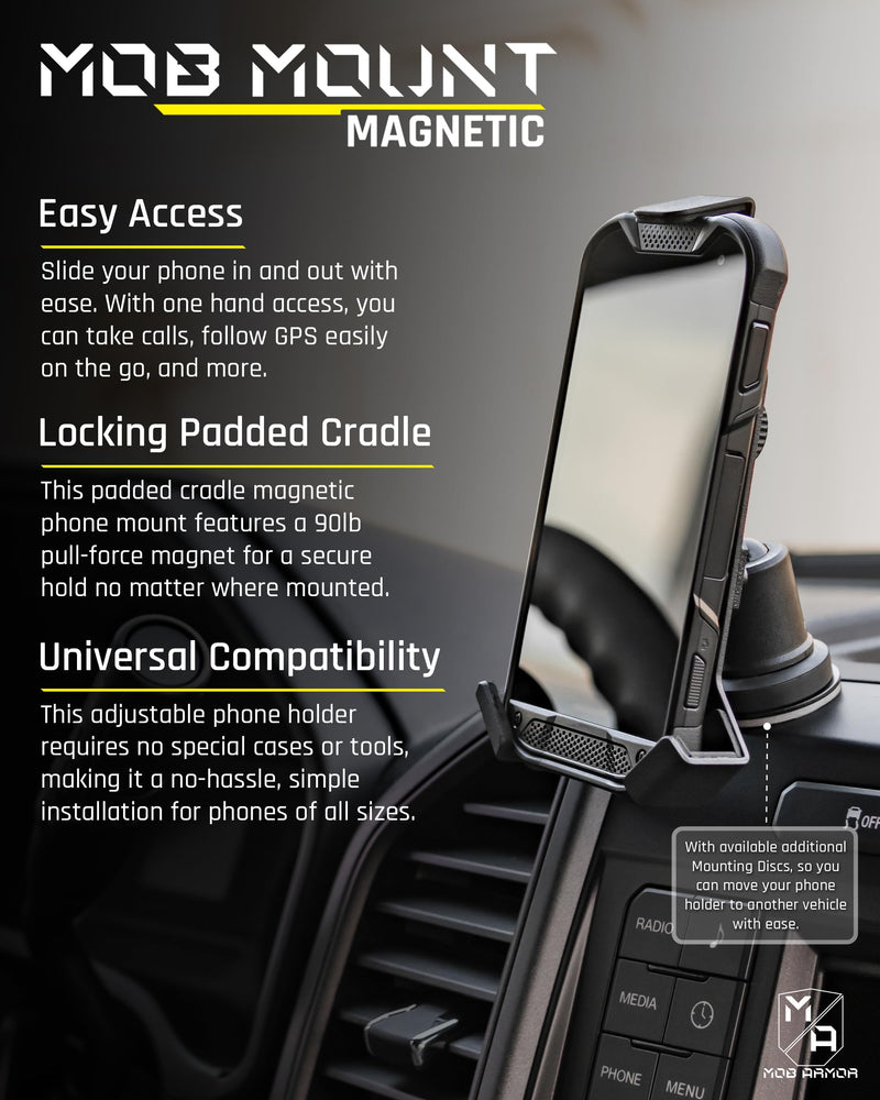 Mob Armor Heavy Duty Magnetic Car Phone Mount Holder | Universal Holder for iPhone & Android, Ultra-Strong Magnet for Off-Road & Commercial Vehicles, Essential Car Accessory Large