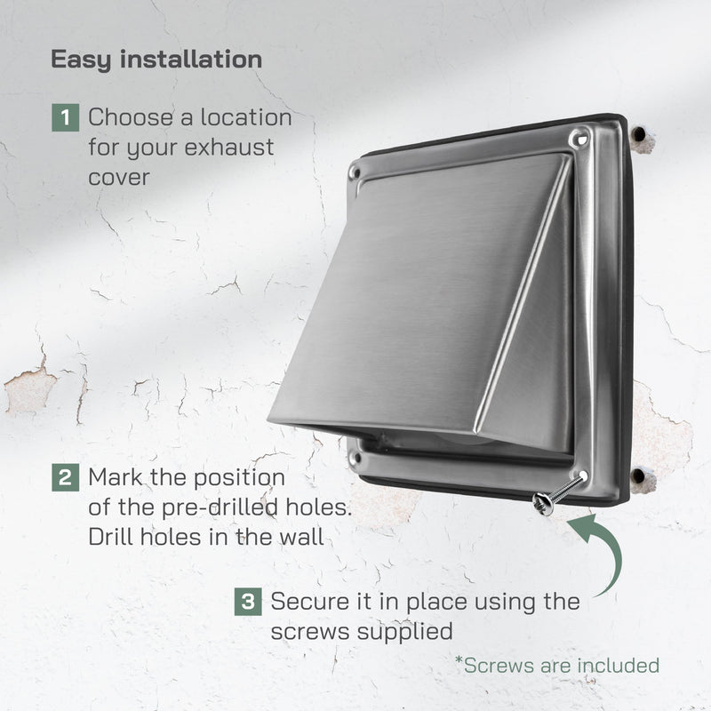  [AUSTRALIA] - Vent Systems 4 Inch Stainless Steel Dryer Vent Cover - Wall Vent Mounted Vent Hood with Backdraft Damper - Exhaust Air Ventilation Guard - HVAC Ducting Grille - Bathroom, Kitchen, Attic, Garage Rain Hood