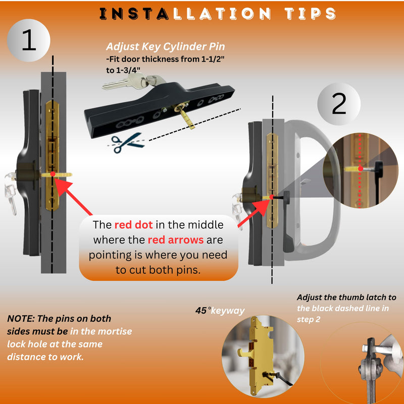 Sliding Glass Door Handle Replacement Kit with Keyed Lock, 3-15/16" Screw Spacing, All-Aluminum, Mortise Style, Reversible, Fits 1-3/8"–1-3/4" Doors Black