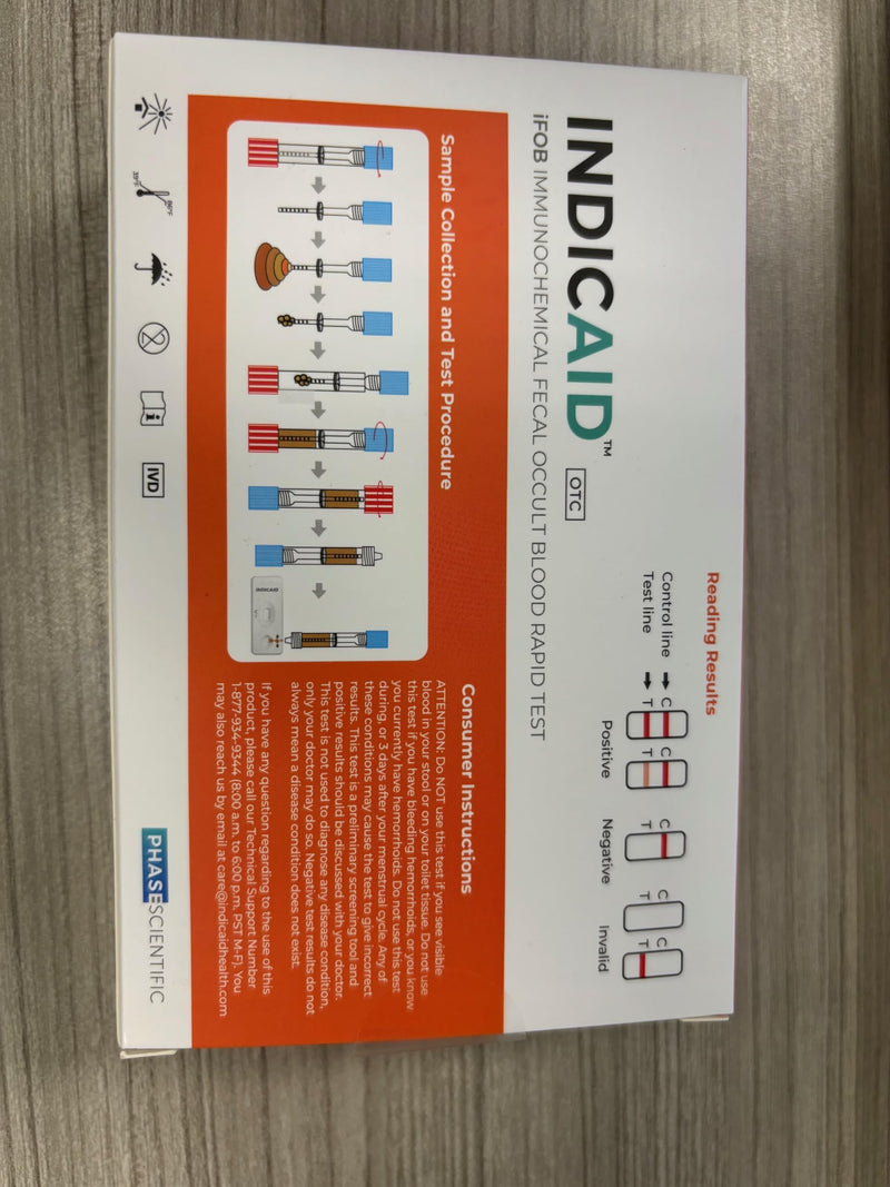 INDICAID Immunochemical Fecal Occult Blood Screening (iFOB), FIT Colon Health screening at Home, 2 Pack, Test for Ulcers, Polyps, Colitis, Accurate and Easy at Home, Sample Collecting Paper Inside.
