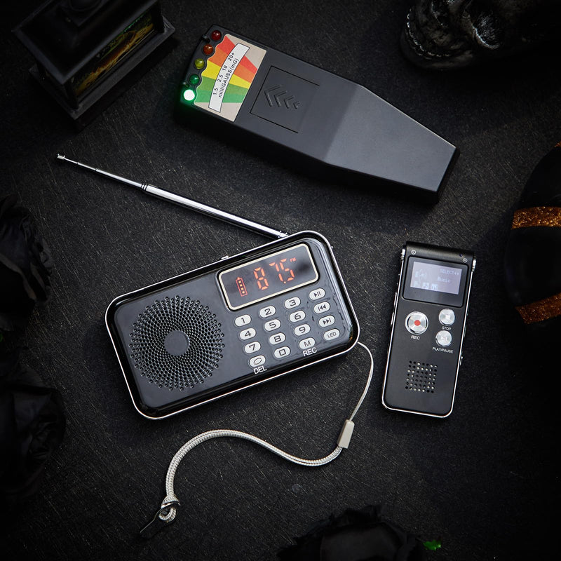 Relaxweex 3 Pcs Ghost Hunting Equipment Kit Includes 1 Pcs 8GB Audio Recorder 1 Pcs Emf Detector Emf Meter Magnetic Field Detector 1 Pcs Fm Radio EVP Recorder for Paranormal Research(Emf Meter2) Emf Meter2