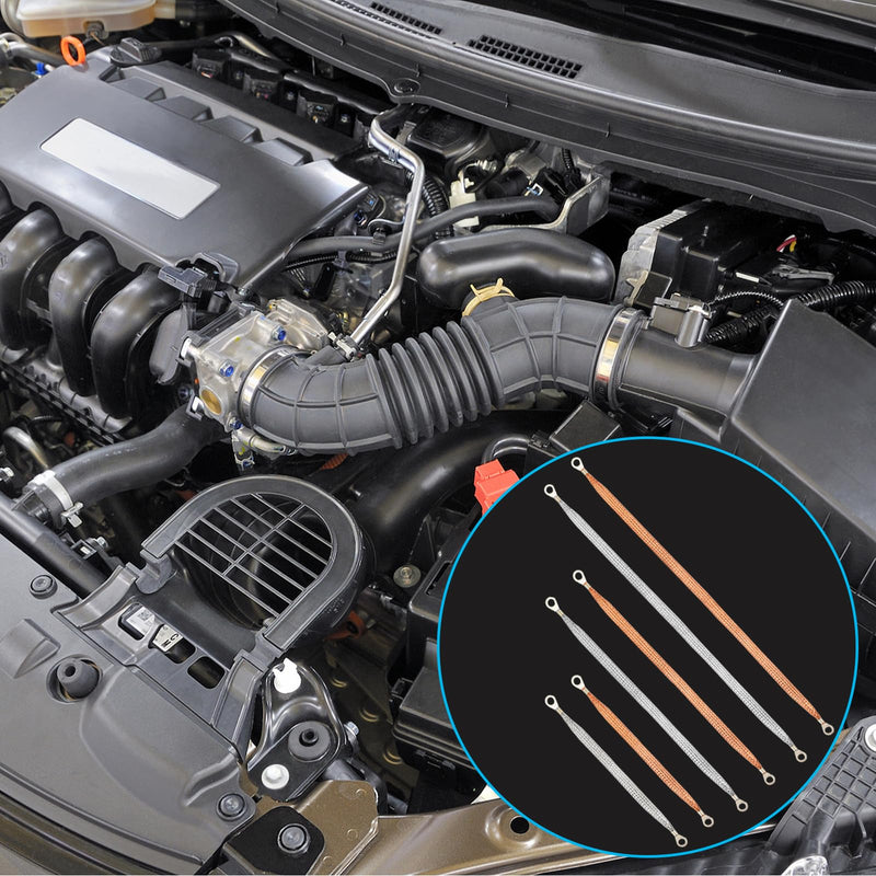 TOPZEA 12 Pcs Universal Automotive Ground Strap, 10/15/20 Inch Braided Copper & Tinned Copper Engine Ground Strap Kit, Automotive Grounding Cable Straps with Terminal Rings for Most Car, Truck, RV