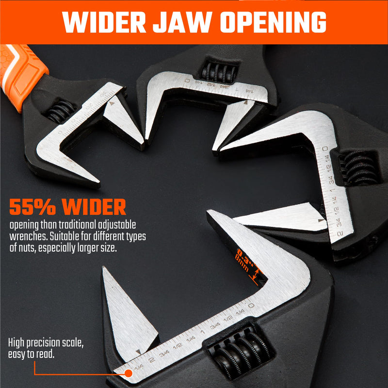 VANQUISH 12 Inch Adjustable Wrench, 2-3/8” Wide Jaw Opening Plumbing Wrench, CR-V Steel, SAE and Metric Scale Marked, With Comfort Grip Handle and Hanging Hole (3154) 12-Inch