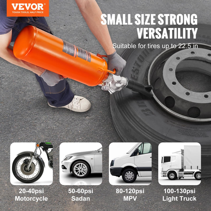 VEVOR Tire Seater, 2.1 Gal/8 L Air Tire Blaster, 120 PSI Handheld, Portable Tire Inflator Tool, 85-116 PSI Operating Pressure for Tractor Truck ATV Car and Automobile Repair 2.1 Gal/8L