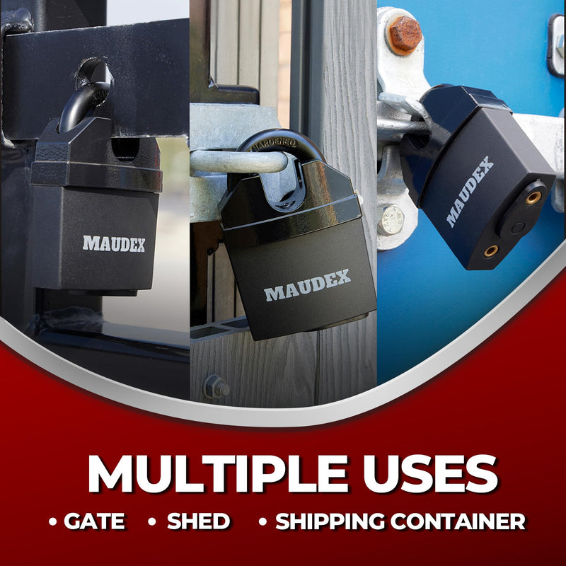 Maudex® MDL60 High Security Padlock for Outdoor Use - [10 Keys] - [Anti Drill, Anti Pick Cylinder] - Ideal Lock for Storage Unit, Shed, Gate, Container with 0.67” Shackle Clearance 60 mm Normal Shackle Black