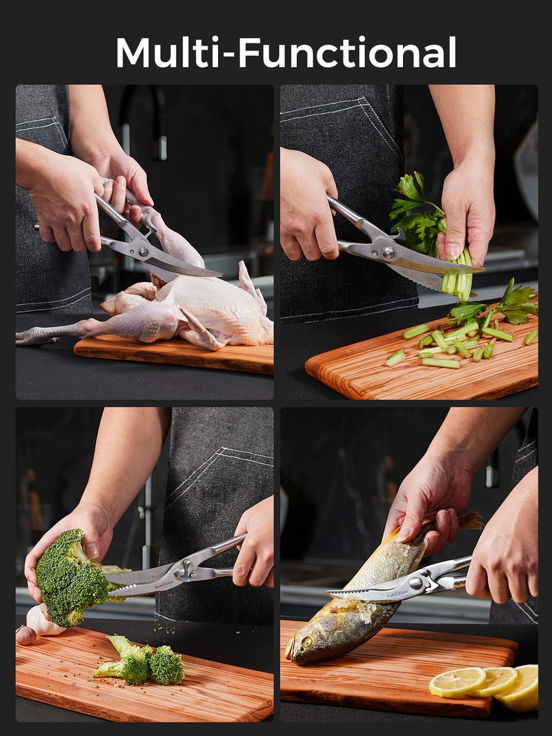 Full Steel Poultry Shears Heavy Duty, Professional Bone Cutting Scissors for Chicken, Meat, Turkey & Fish, Sharp & Durable Kitchen Shears, Dishwasher Safe Silver-full Steel