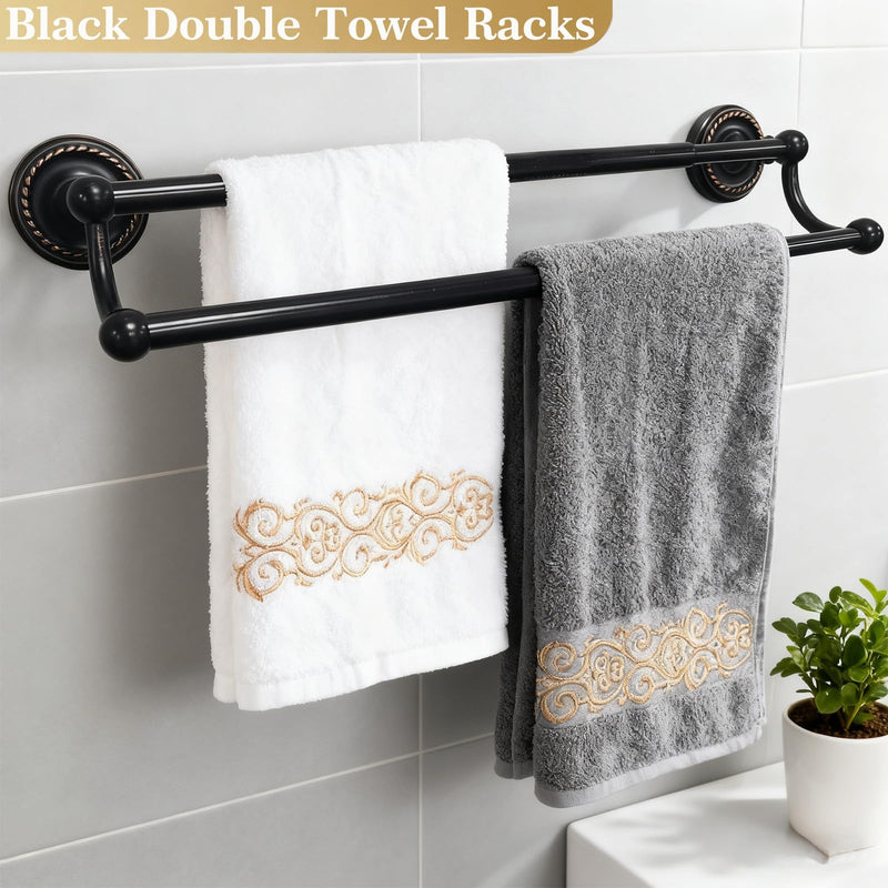 Double Towel Bar, Antique Brass Towel Racks for Bathroom Wall Mount | Adjustable Vintage Black Towel Bar Fits 16.4-27.8 Inch Wall Space, Brass Rustproof Towel Rod Holder Bathroom Hardware