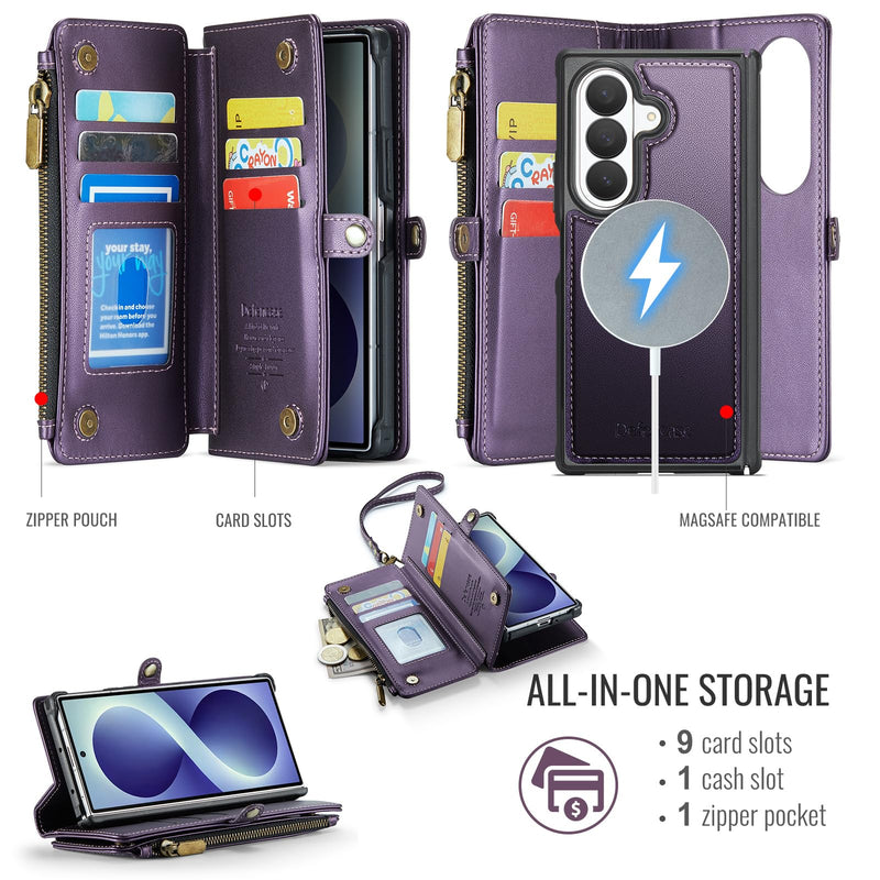 Defencase for Galaxy Z Fold 8 Ultra Case Wallet Compatible Magsafe, Purple | Magnetic Detachable, with RFID Bolcking Card Holder, Zipper Pocket, Drop-Proof Phone Cover for Samsung Galaxy Z Fold 8 Ultra (Detachable with Magsafe)-Purple
