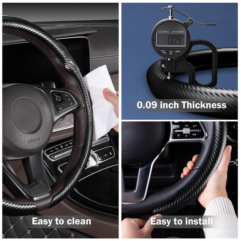 Carbon Fiber Steering Wheel Cover, Thin Steering Wheel Cover Protector Universal Car Steering Wheel Accessories, Matte Black A matte black