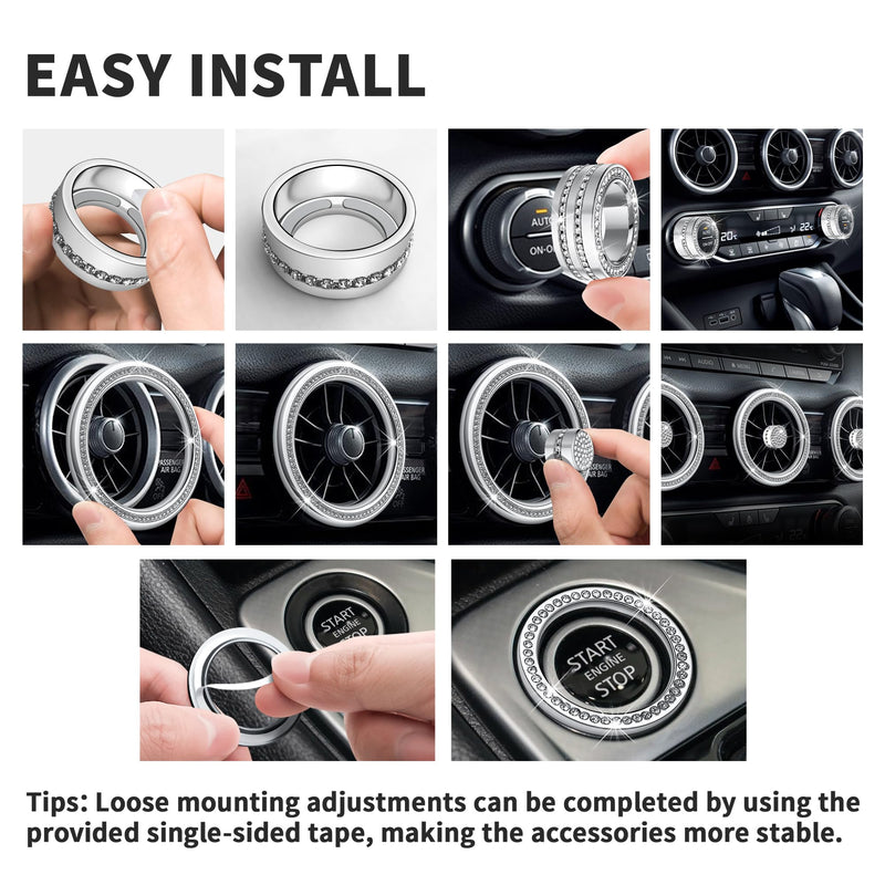 for Nissan Sentra Accessories 2020-2025, 11pcs Trim Set - Air Conditioning, Volume Tune Knob Covers, Air Vent Outlet Covers/Rings, Push Start Button Cover/Ring (Bling) BLING