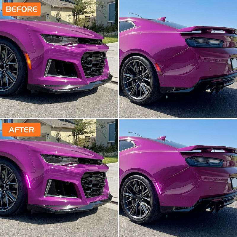 Pink Purple LED Side Marker Lights for Chevy Camaro 2016 2017 2018 2019 2020 2021 2022 2023 Front Rear Fender Bumper Reflectors, Smoked Lens Pink Purple