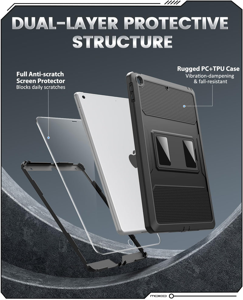 MoKo Full Body Protective Case for iPad 9th/8th/7th Gen 10.2-Inch,Black | Built-in Screen Protector and Kickstand ,Heavy Duty, Shockproof, Dual Layer, Rugged Full Body Protective,Precise Cutouts Black