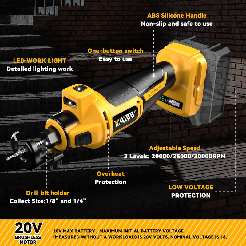 Cordless Drywall Cut-Out Tool for Dewalt 20V Battery, 3 Speed Adjustable Brushless Rotary Saw with Up to 30000 RPM, Compact Spiral Saw Kit for Cutting Wood Drywall,Sheetrock,Wood, (Bare Tool Only) For De-Walt