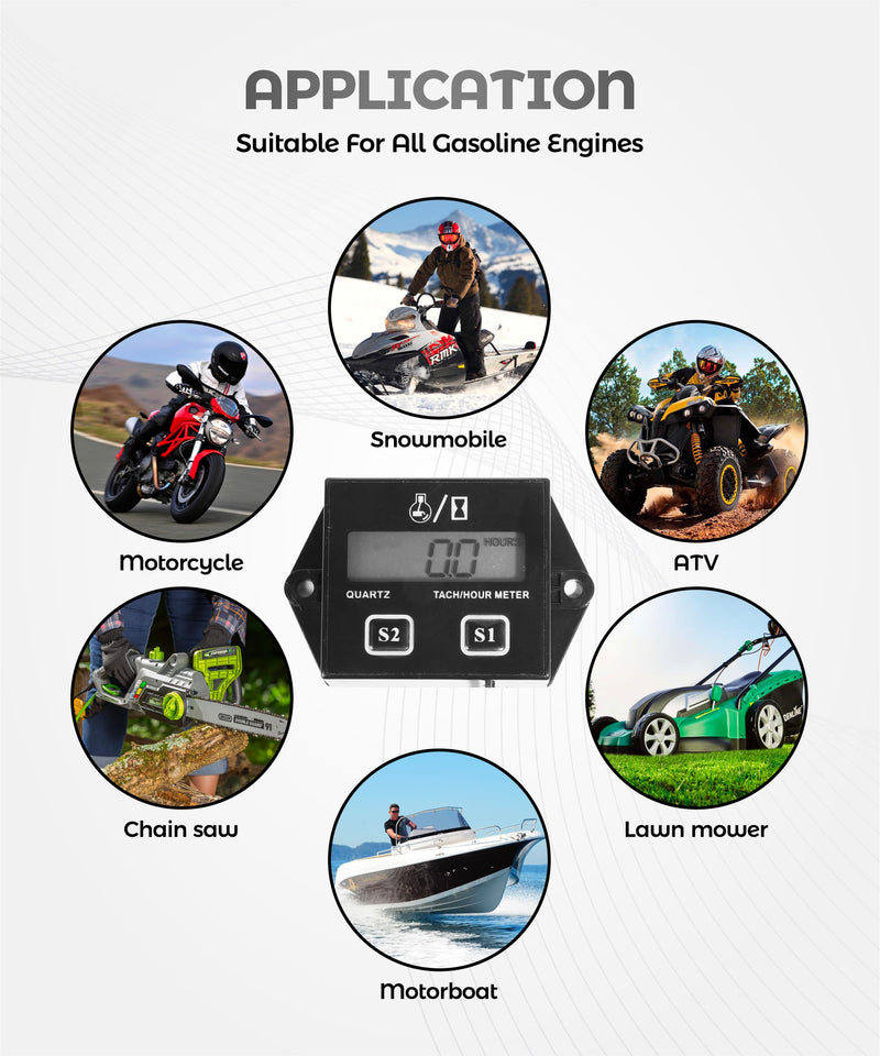 Small Engine Tachometer,Car Accessories Motorcycle Tachometer,Waterproof Tachometers Inductive Tacho Gauge,Used in Motorcycles,ATVs,Boats,Outboard Engines,Lawn Mowers,UTVs,Snowmobiles