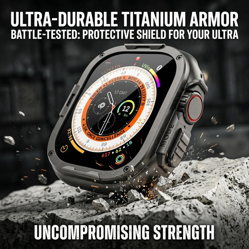 Titanium Rugged Case Compatible with Apple Watch Ultra 3/2/1 49mm, 2 in 1 Full Coverage Metal Cover with Screen Protector, Lightweight Protective Pure Titanium Bumper for iWatch Case Black