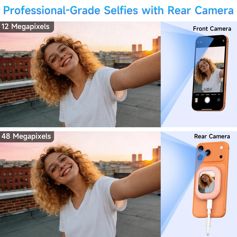 Vlog Selfie Monitor Screen for iPhone & Android, Magnetic Selfie Monitor | 2.01" IPS Compact Portable Back Camera Monitor, Wireless Monitor for Vlog, TikTok and Live Streaming（Pink） Pink