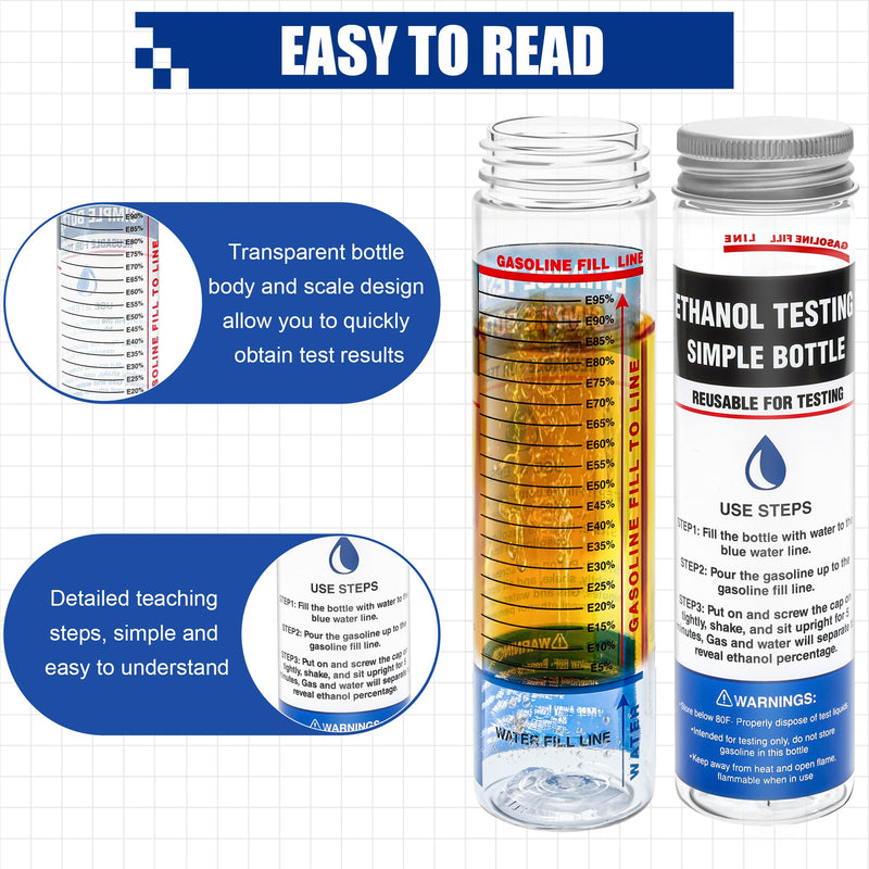 Windspeed 2 Pack e85 Ethanol Tester Bottle, E85 Fuel Gasoline Octane Level Tester with Wide Mouth and Bold Markings Design, Clear Results in Minutes