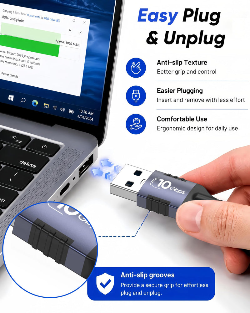 USB to USB C Adapter(0.5FT/6inch), USB C Female to USB A Male Adapter | Non-slip texture, USB 3.1 GEN 2 10Gbps Ultra-Fast Data Transfer, 15W/3A Safe Charging, for Laptop(with old usb), PC, SDD Blue-gray 0.5FT 1