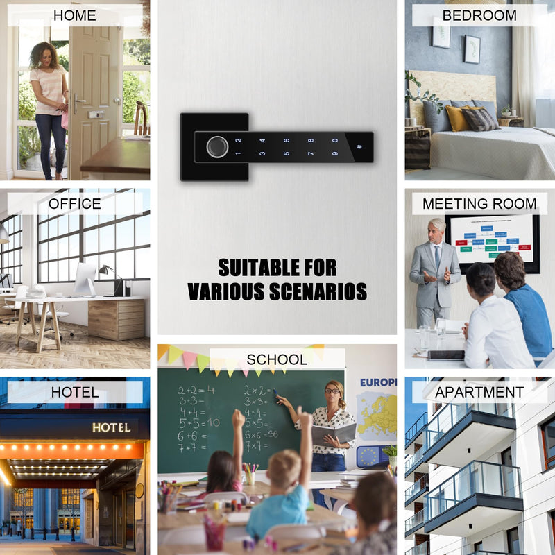 Fingerprint Door Lock, Keyless Entry Lock with Handle, Smart Door Knob with Keypad for Bedroom Hotel Office, Biometric Door Lock with App Control
