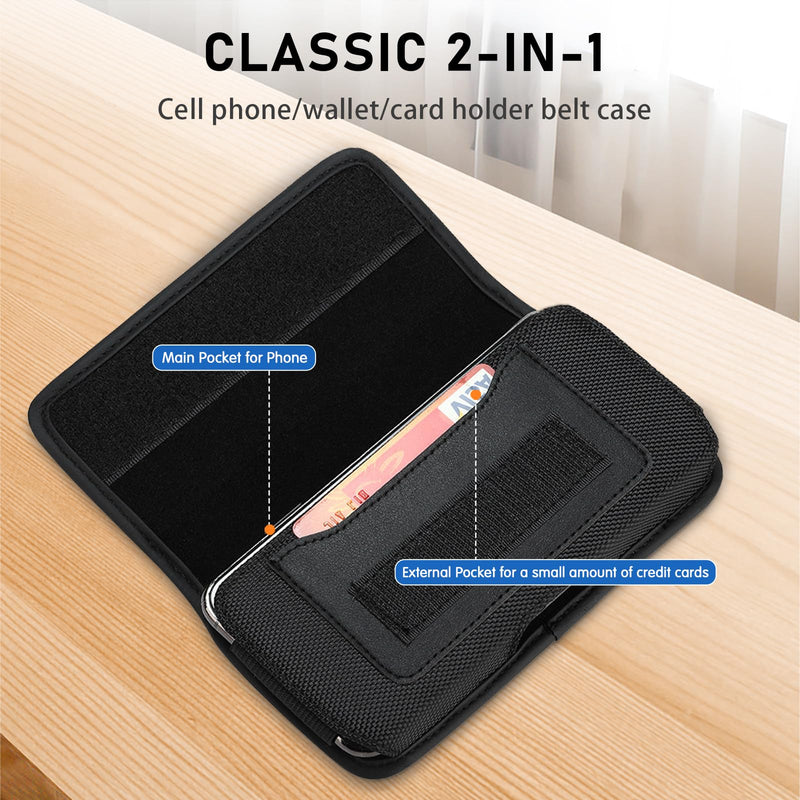 Phone Holster Compatible with iPhone 16/15/14/13/12 Pro Max & Plus,17 Air Models, Galaxy S24/S23/S21/S20 FE Cell Phone Belt Holder for Women,Men,Nylon Black-2XL B-Horizontal Black Nylon XX-Large