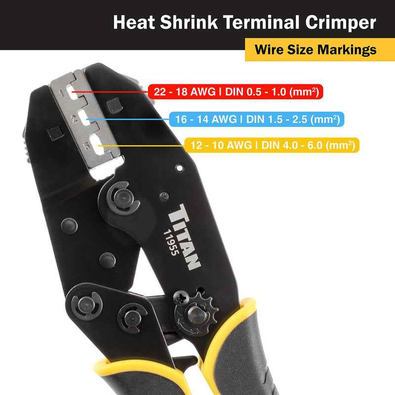 Titan 11955 Ratcheting Heat Shrink Terminal Crimper Quick Change with Heat Shrink Jaw